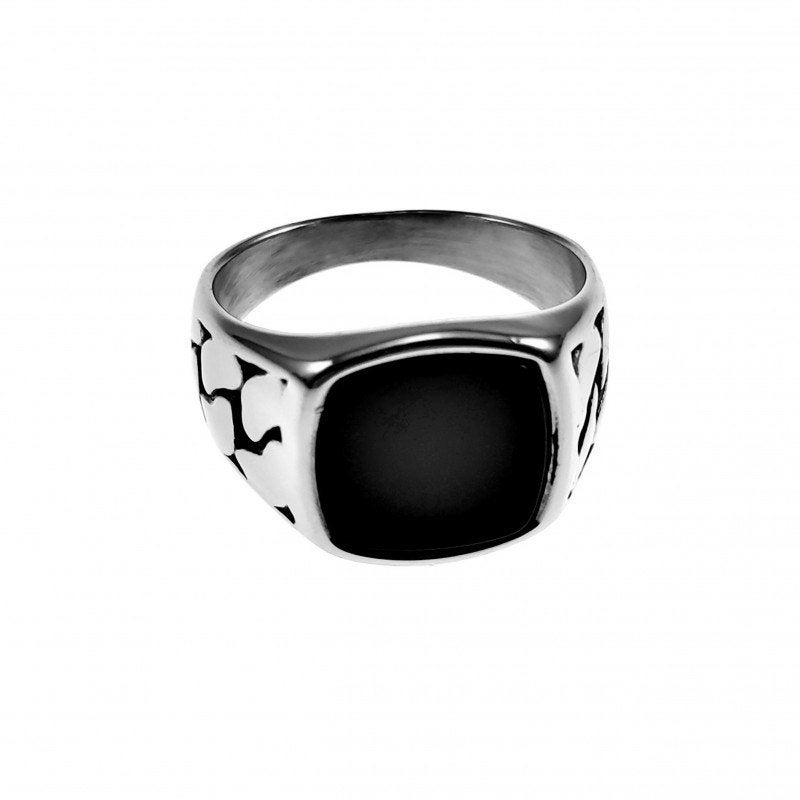 Zegelring Heren Gepolijst RVS Staal Zilverkleurig Ring Onyx, Verzenden, Heer, Nieuw, Esde2