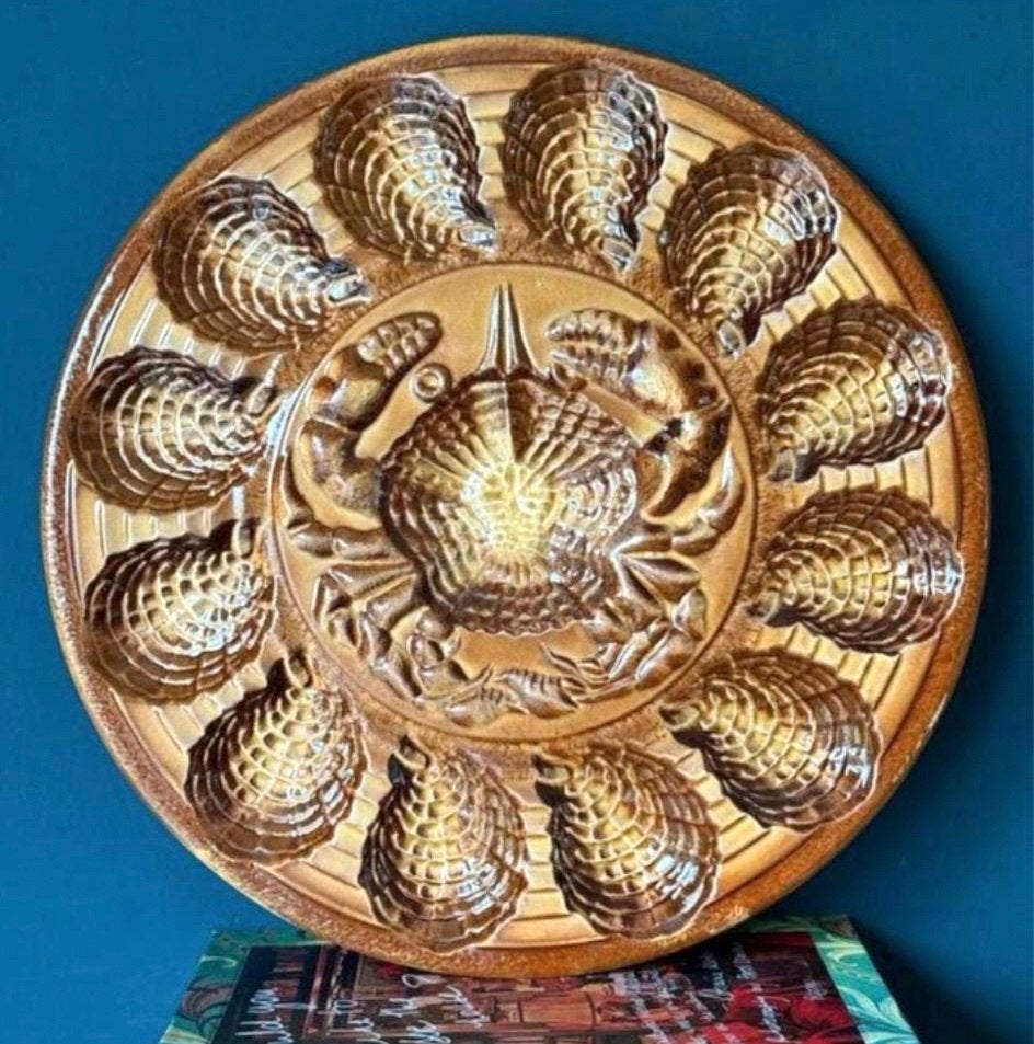 Sarreguemines XL vintage oesterschaal, Ophalen of Verzenden, Zo goed als nieuw, Overige stijlen, Bord(en)
