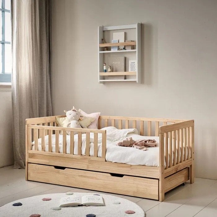 GEZOCHT: PEUTERBED «PLUME» | 70 X 140 CM | NATUREL, Ophalen, 140 tot 160 cm, 70 tot 85 cm