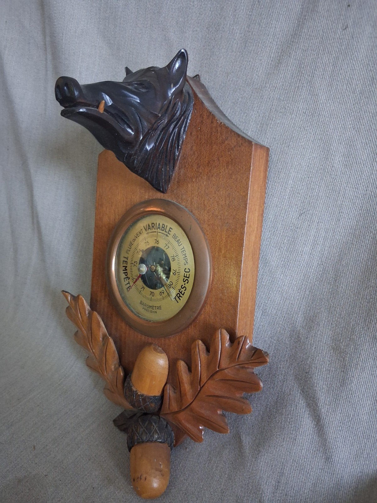 Retro, vintage houten wandbord barometer "Wild Zwijn", Antiek en Kunst, Ophalen of Verzenden