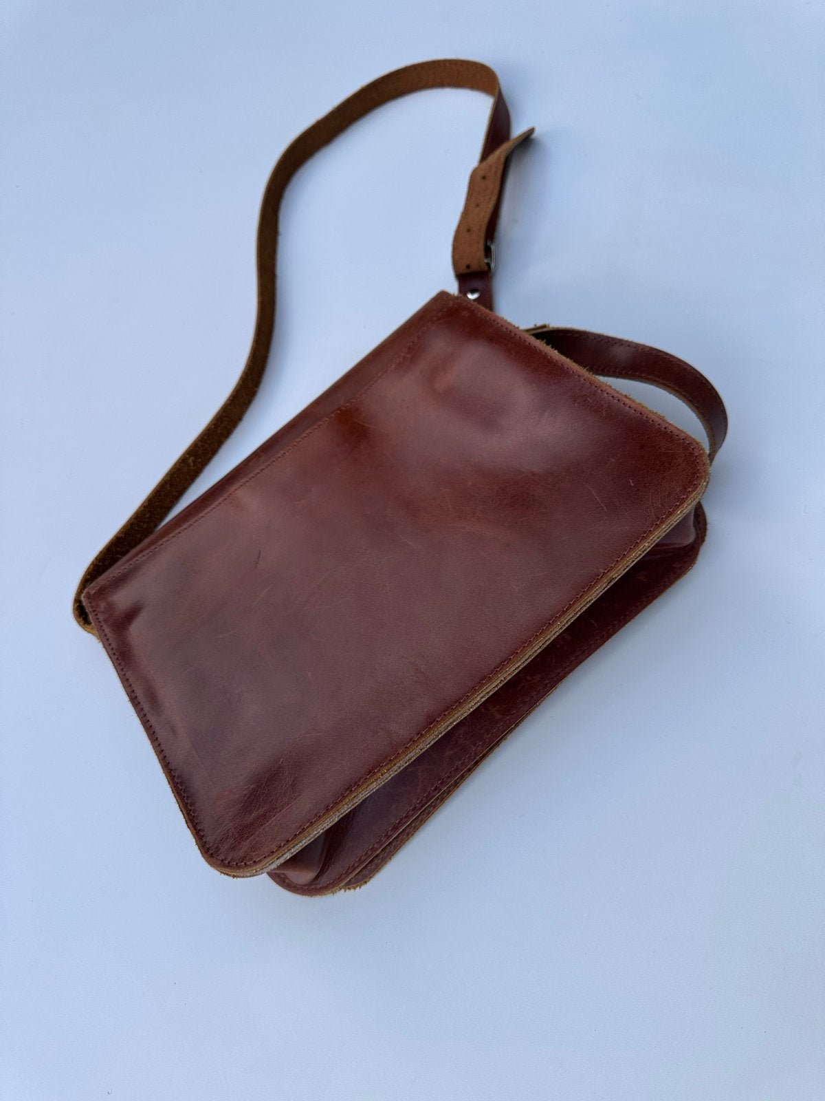 Vintage Leren heren Schoudertas - Bruin, Ophalen of Verzenden, Gebruikt, Bruin