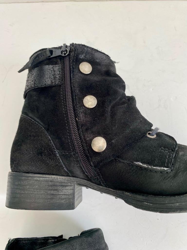 G533 Kim Kay: mt. 39 leren veter-boots lage laarzen schoenen, Zwart, Ophalen of Verzenden, Zo goed als nieuw, Kim Kay