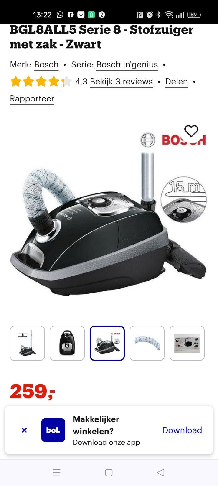 Bosch In'Genius ProPerform Stofzuiger met zak, Gebruikt, Bosch, Sledestofzuiger, Minder dan 1200 watt