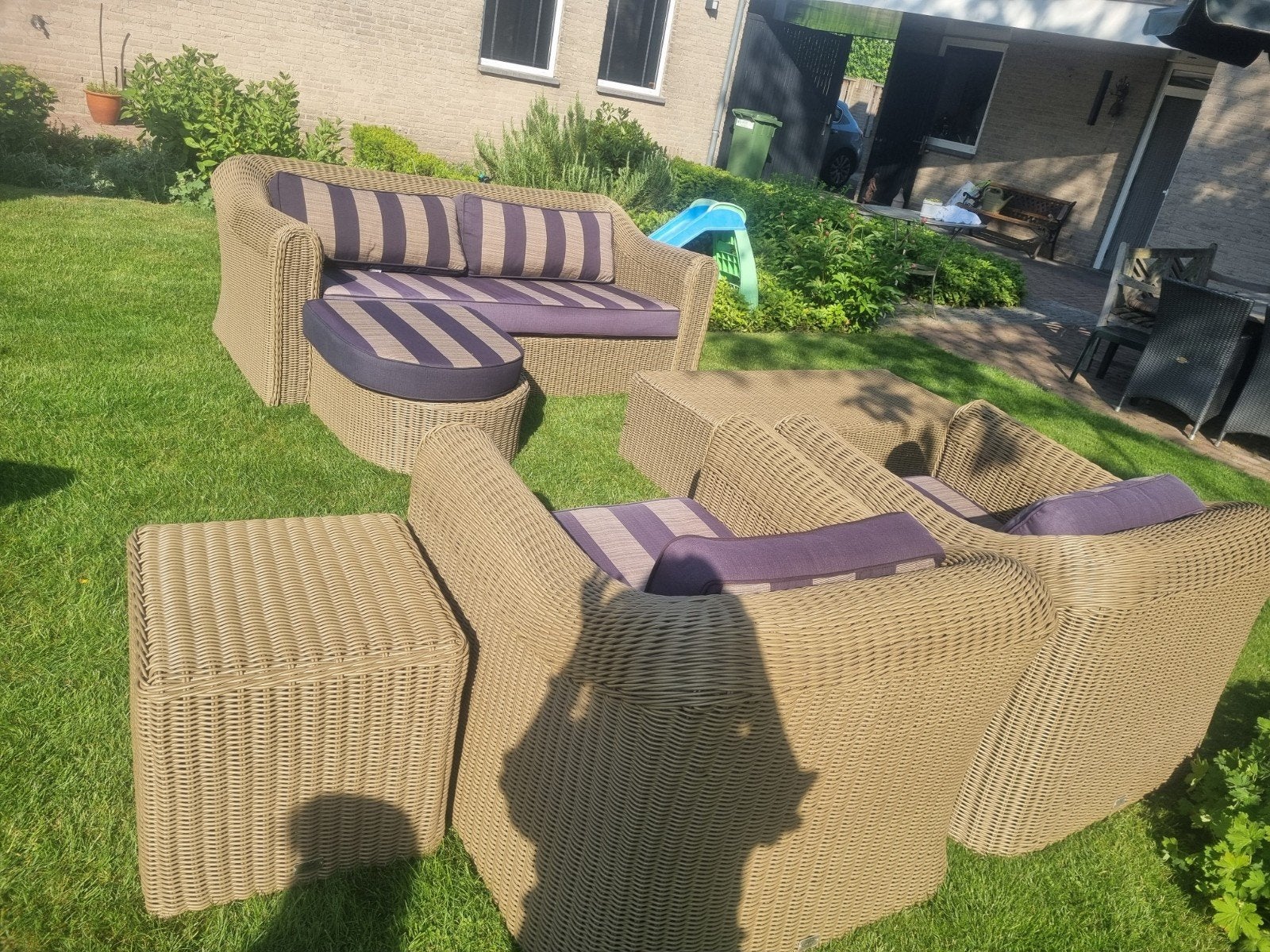 7-delige Wicker Loungeset met Ligbed en Kussens, Tuin en Terras, Tuinsets en Loungesets, Ophalen of Verzenden