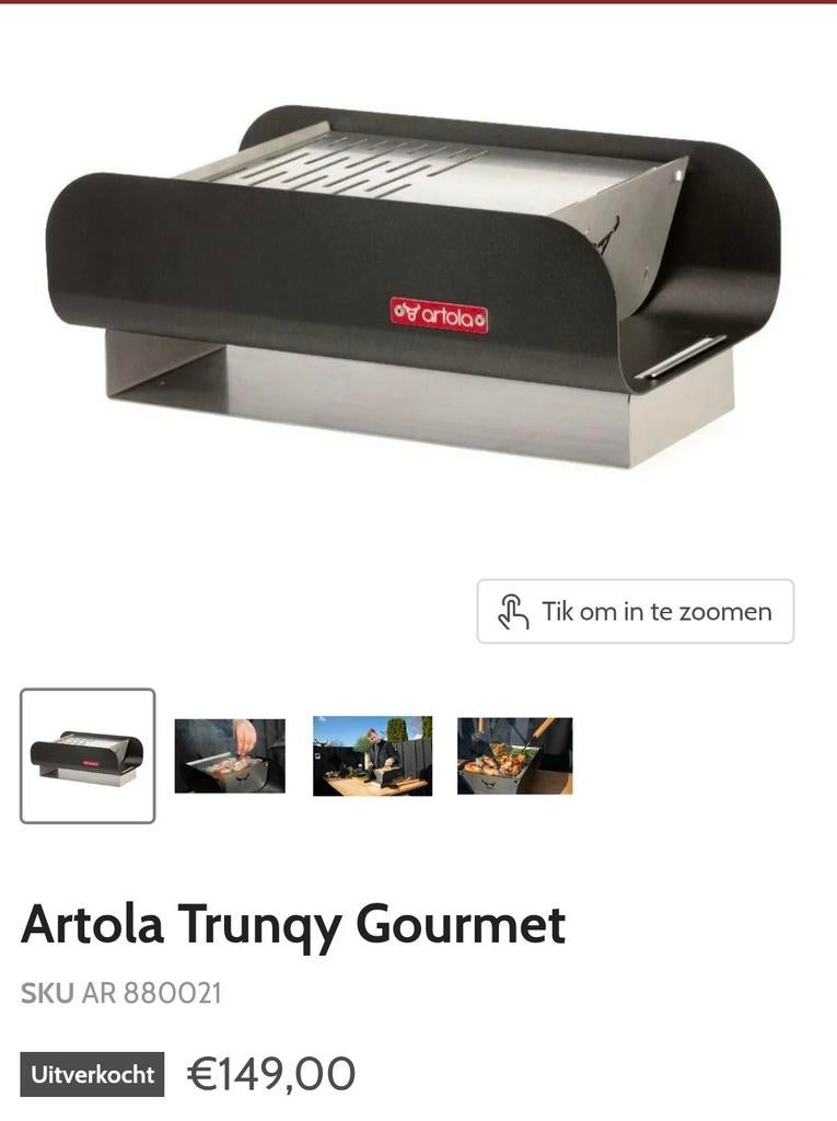 Artola Trunqy Gourmet BBQ - Compact en Draagbaar, Ophalen, Zo goed als nieuw, Artola
