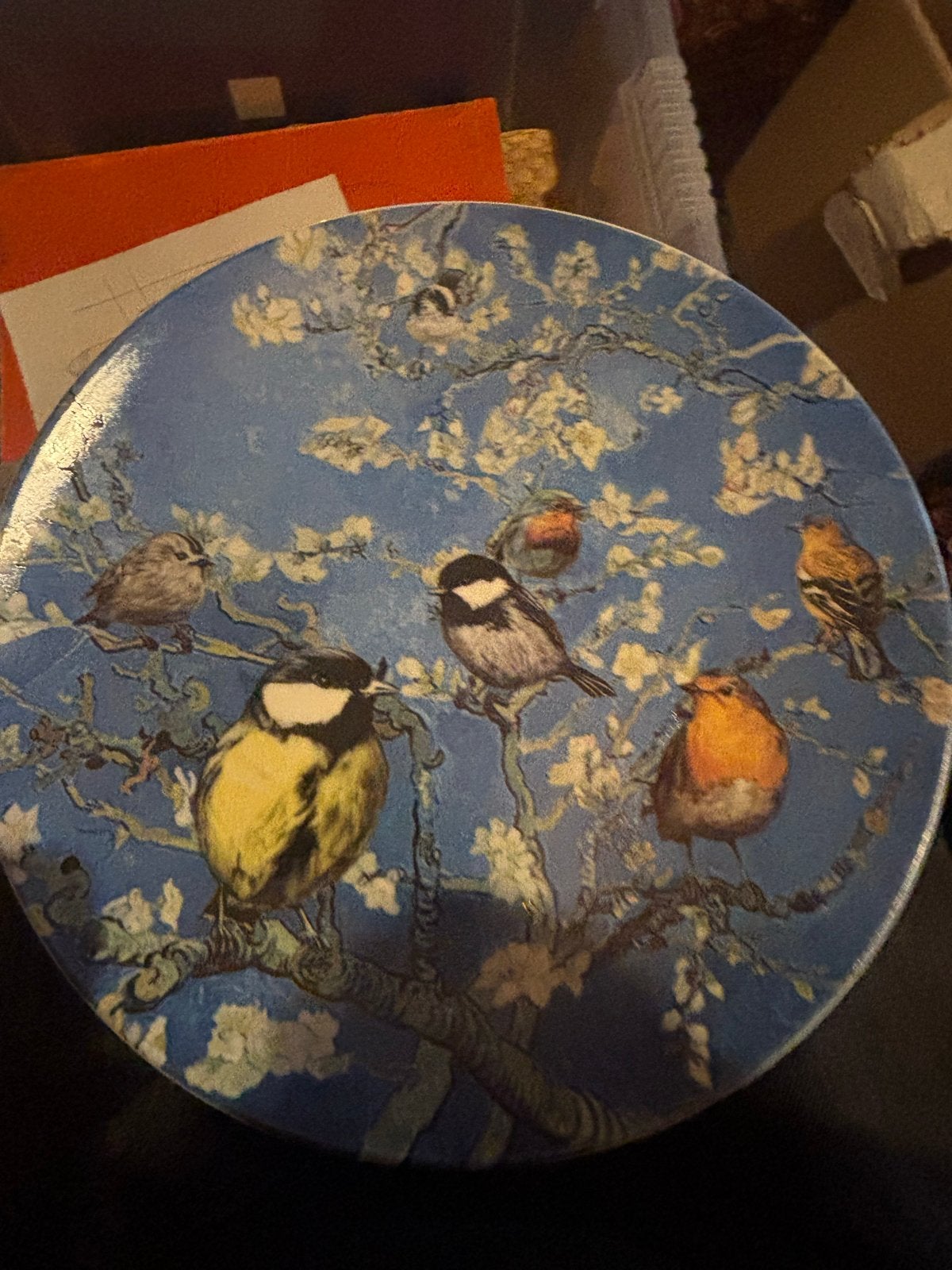 Heinen Delfts Blauw Sierbord - Vogels in Bloesem, Antiek en Kunst, Antiek | Wandborden en Tegels, Ophalen of Verzenden