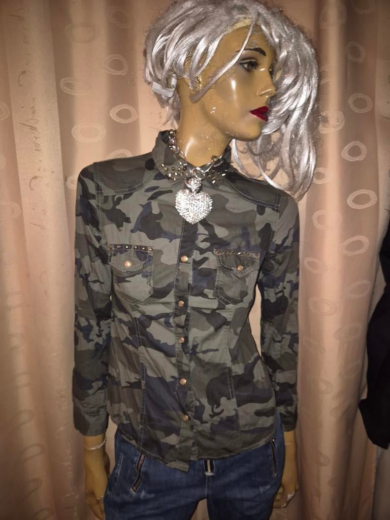 Camouflage blouse met studs place du jour maat S zgan, Ophalen of Verzenden, Zo goed als nieuw, Maat 36 (S), Place du jour