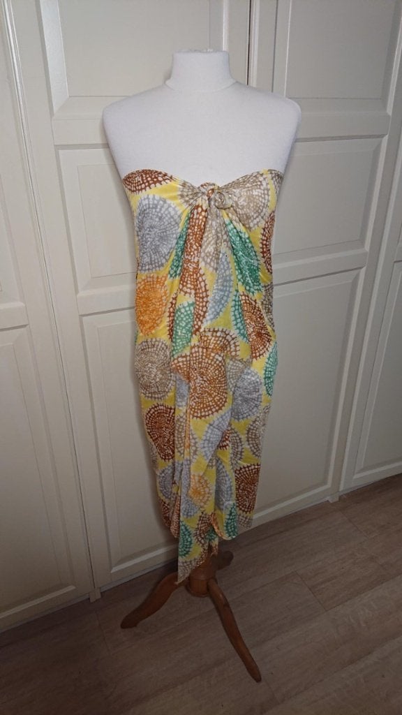 Diverse pareo sarong sauna omslagdoek extra breed geel bruin, Ophalen of Verzenden, Zo goed als nieuw, Overige typen