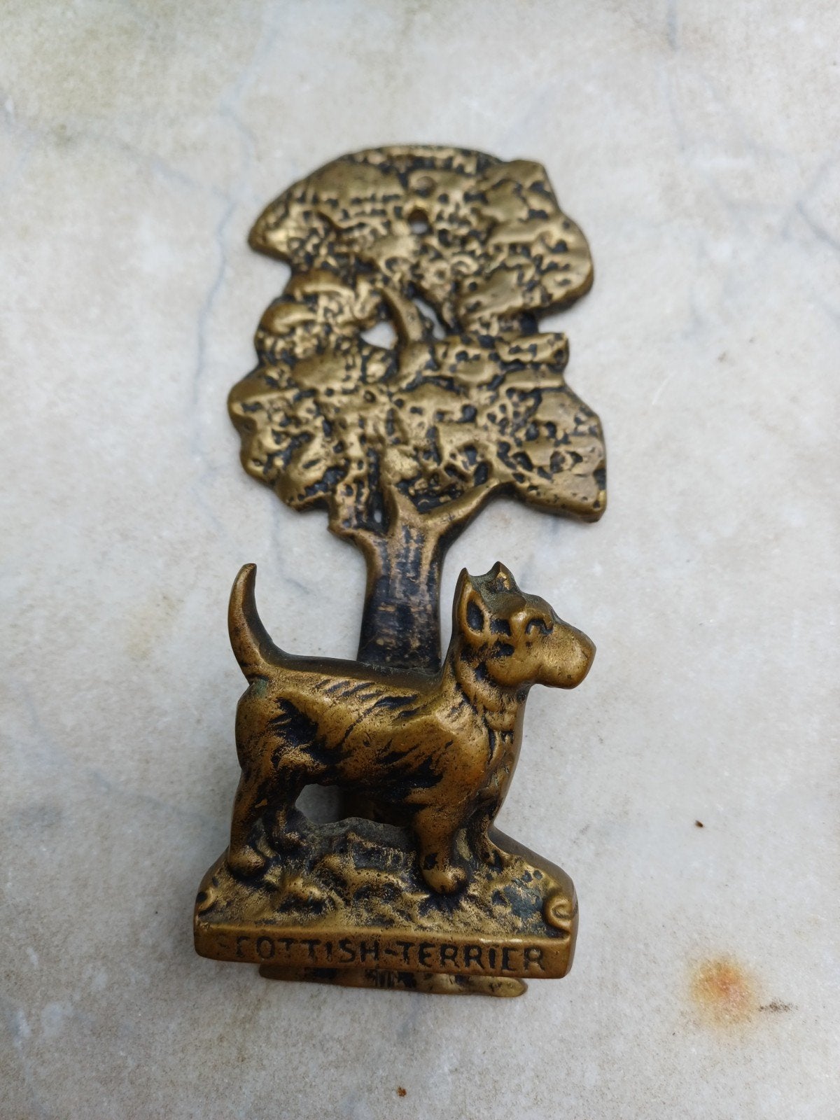 Vintage geel koper Schotse terrier deur klopper, Ophalen of Verzenden