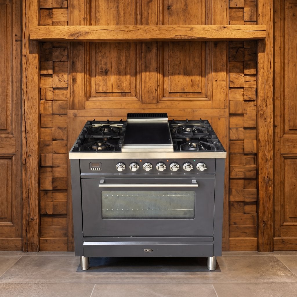 Boretti 90 cm · antraciet · 5 pits · incl conditierapport, 60 cm of meer, Refurbished, Ophalen of Verzenden, Gas