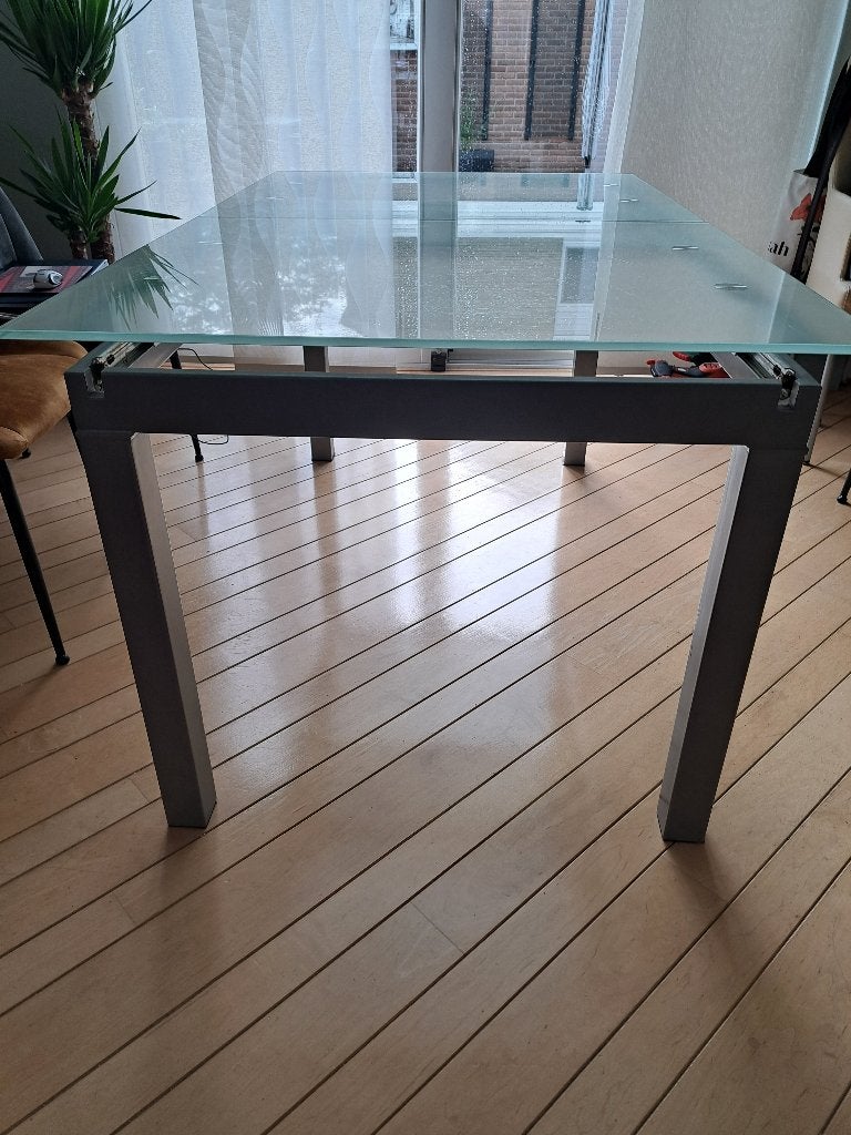 glazen uitschuifbare eettafel, Ophalen, Gebruikt, 50 tot 100 cm, Vijf personen of meer