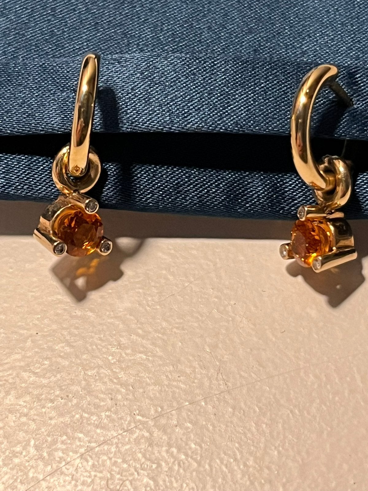Bron aanhangers - madeira citrien & diamant - EXCL creolen !, Ophalen of Verzenden, Zo goed als nieuw, Goud