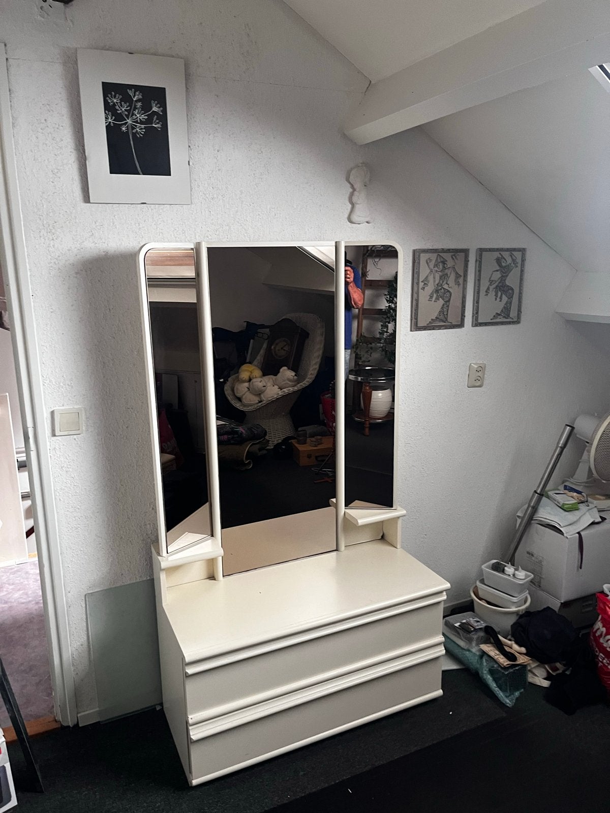 Vintage kaptafel met spiegel en lades, Huis en Inrichting, Woonaccessoires | Spiegels, Ophalen, Gebruikt, 75 tot 100 cm, 150 tot 200 cm