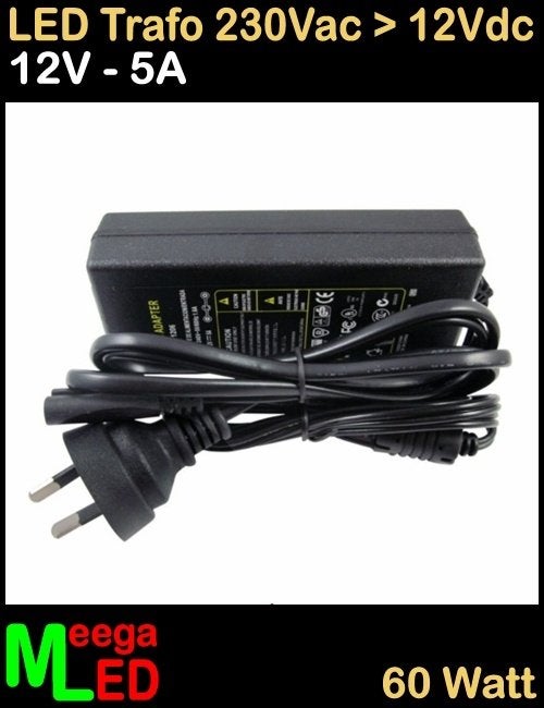 LED Trafo Voeding Adapter Driver - 230V > 12V - 5A = 60W - S, Overige merken, Kunststof, Zwart, Nieuw
