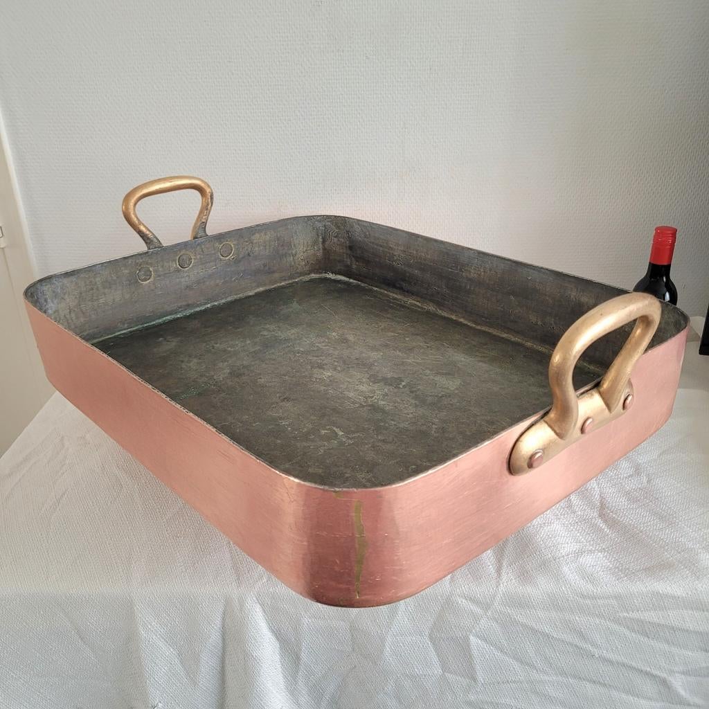 Antieke XXXL koperen braadslee ovenschaal pan 55cm &12.5 kg, Ophalen of Verzenden, Gebruikt, Overige materialen