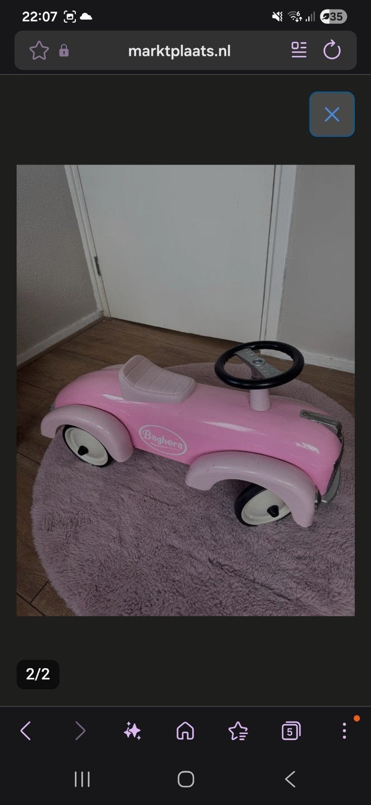 Baghera loopauto roze, Ophalen, Zo goed als nieuw, Loopvoertuig