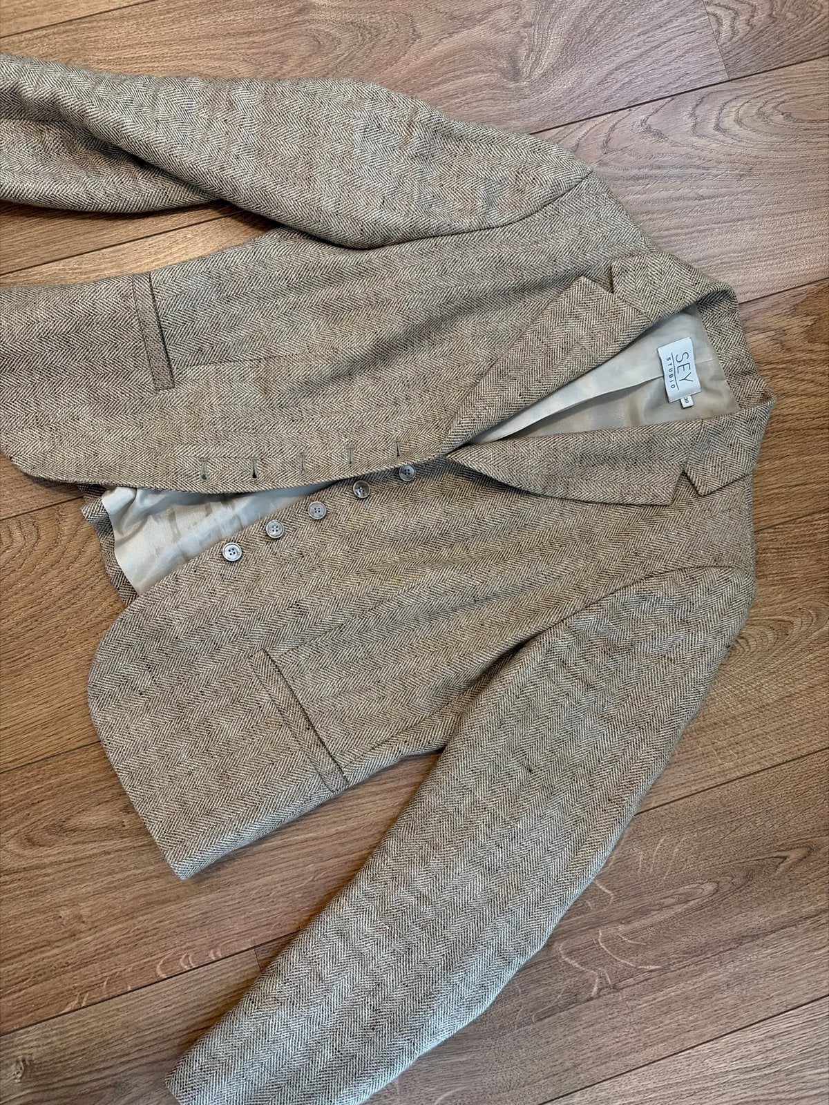 SEY Studio Linnen Jasje Maat 38/40 (M) - Zo goed als nieuw, Maat 38/40 (M), Verzenden, Beige, Zo goed als nieuw