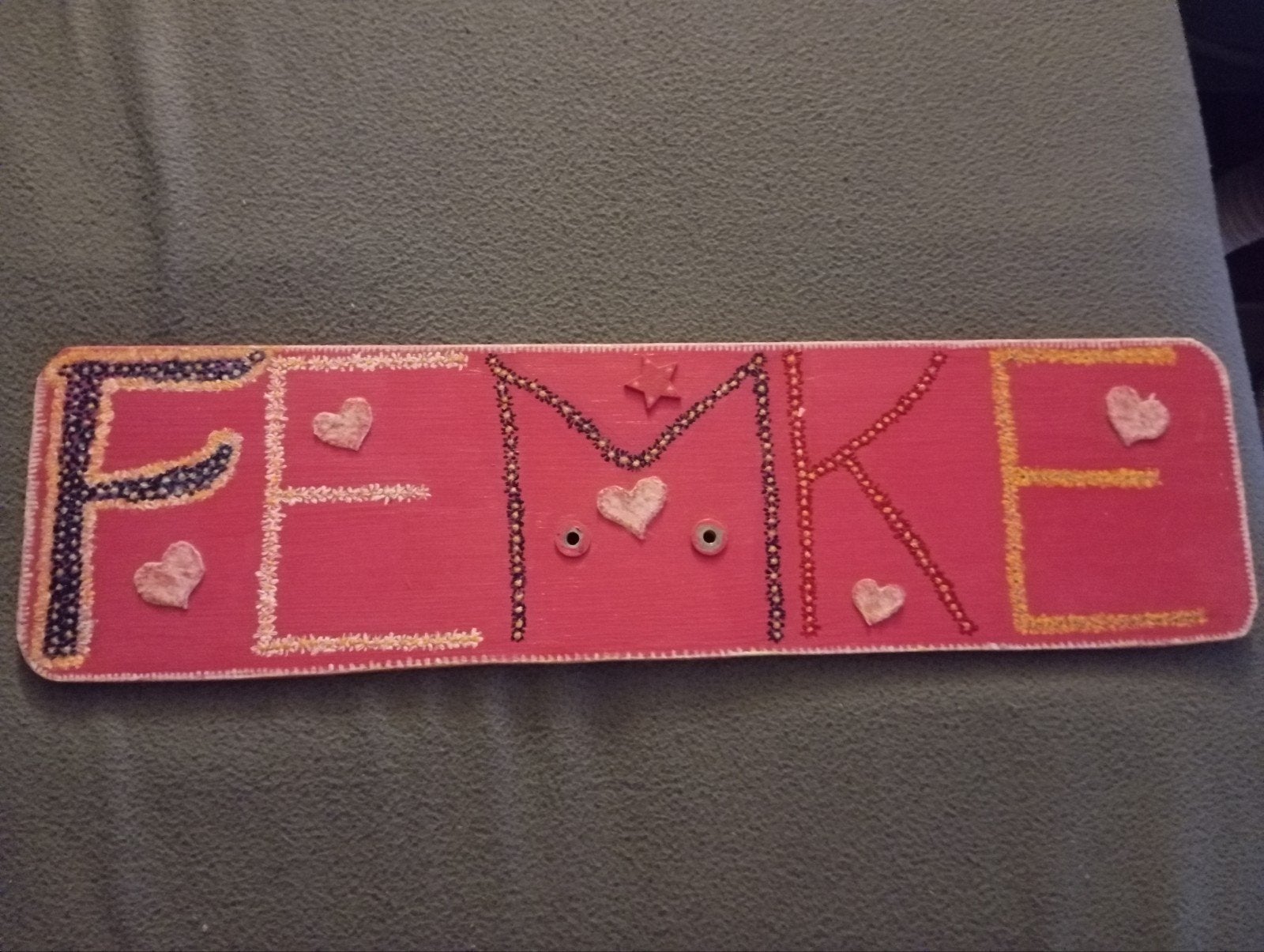 Handgemaakt geboortebord 'FEMKE', Ophalen, Gebruikt, Geboortebord