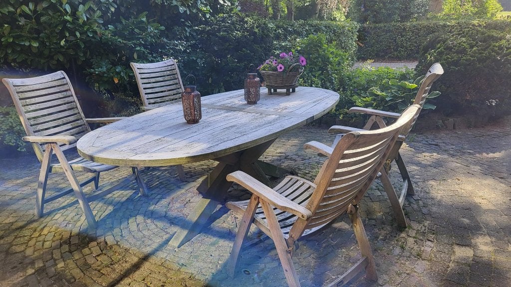 Teakhouten tuinset, Tuin en Terras, Tuinsets en Loungesets, Ophalen, 4 zitplaatsen, Gebruikt, Teakhout