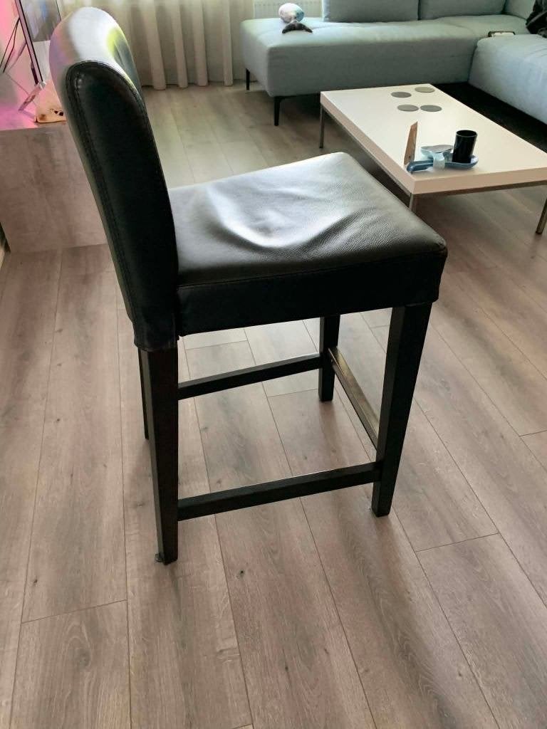 Eetkamerstoel, Huis en Inrichting, Stoelen, Gebruikt, Vier, Hout, Leer, Zwart, Ophalen