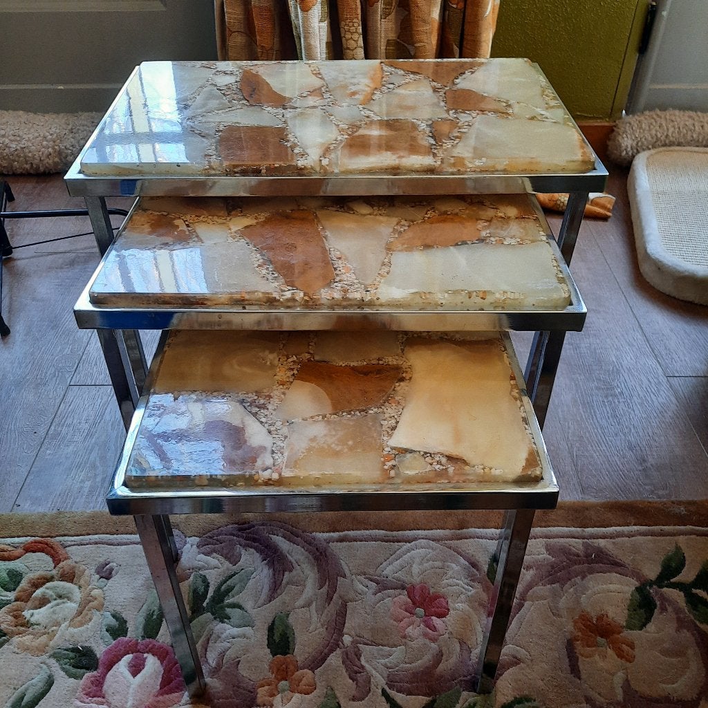 vintage mimiset nesting tables onyx jaren 60 70, Ophalen, Minder dan 45 cm, Minder dan 55 cm, Gebruikt