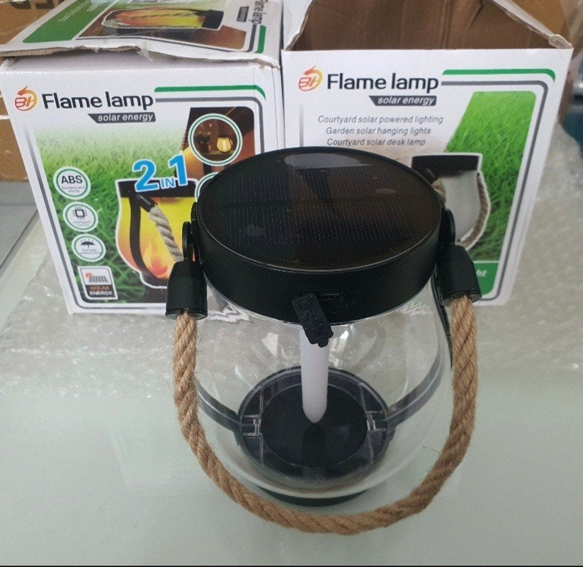 Solar Lantaarn met Vlameffect (2-stuks) (2-in-1 Oplaadbaar), Zonne-energie, Minder dan 50 watt, Overige typen, Nieuw