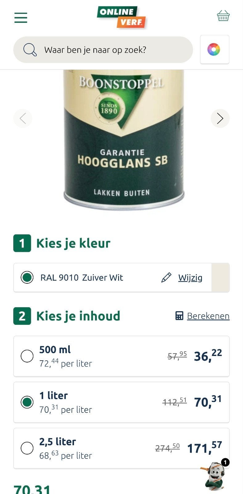 boonstoppel hoogglans sb 9010 1 liter buitenlak, Ophalen of Verzenden