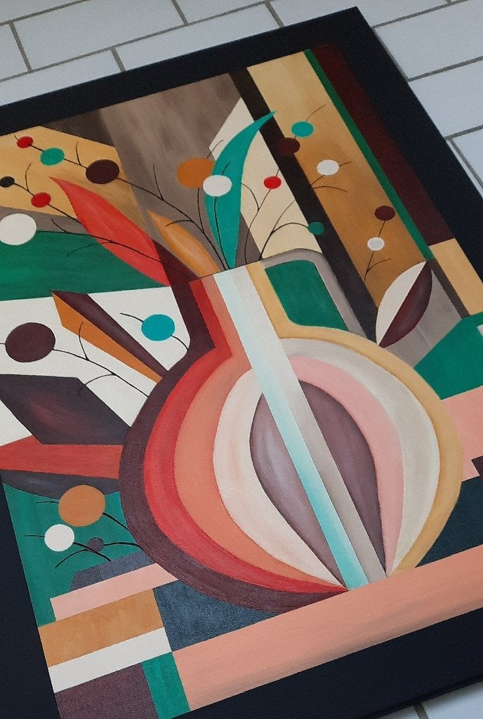 Nieuw handgeschilderd schilderij in warme kleuren, Antiek en Kunst, Stilleven, Ophalen of Verzenden, Origineel werk, Acrylverf