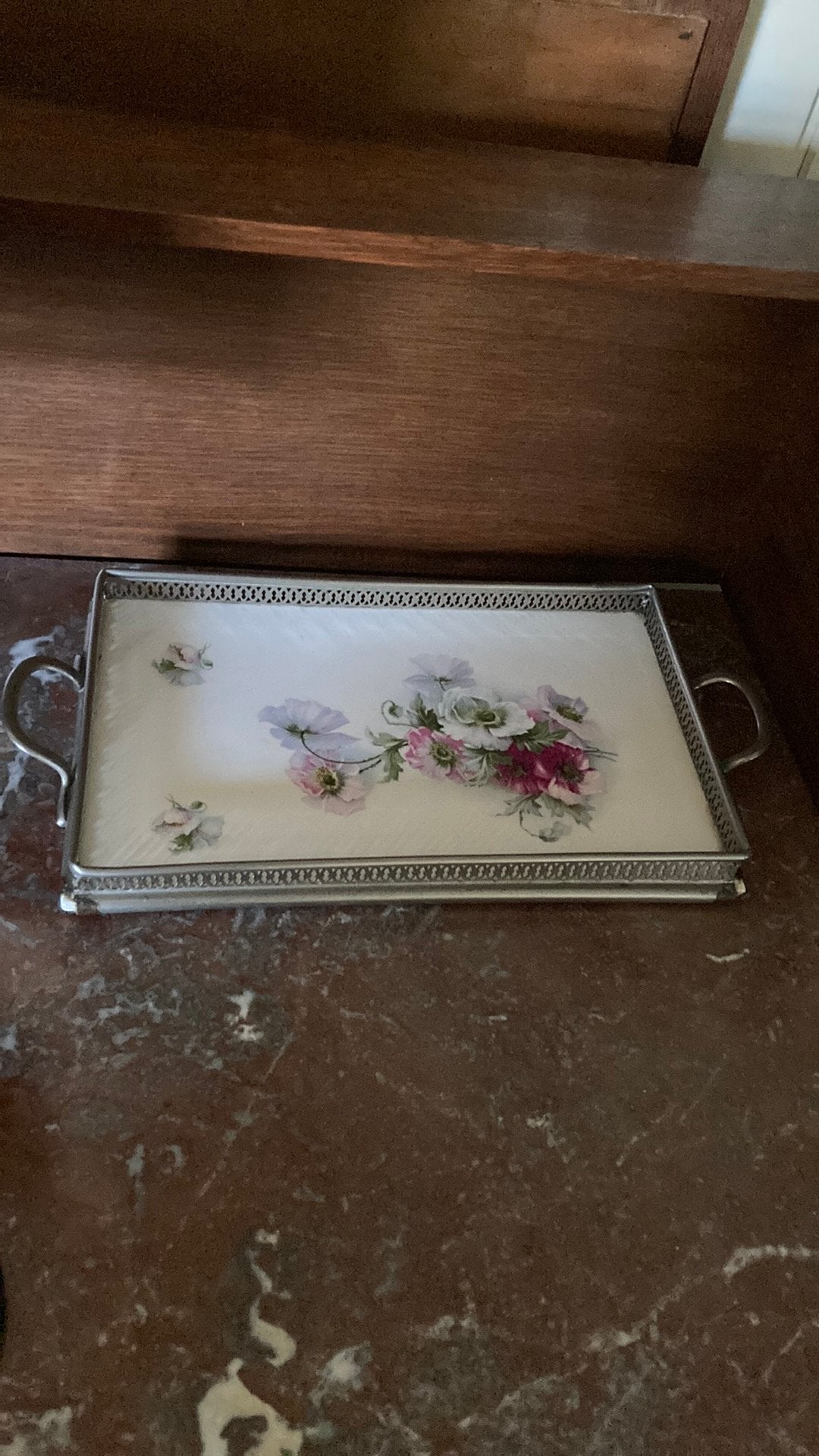 Vintage porceleine dienblad, Huis en Inrichting, Ophalen of Verzenden, Zo goed als nieuw, Hout