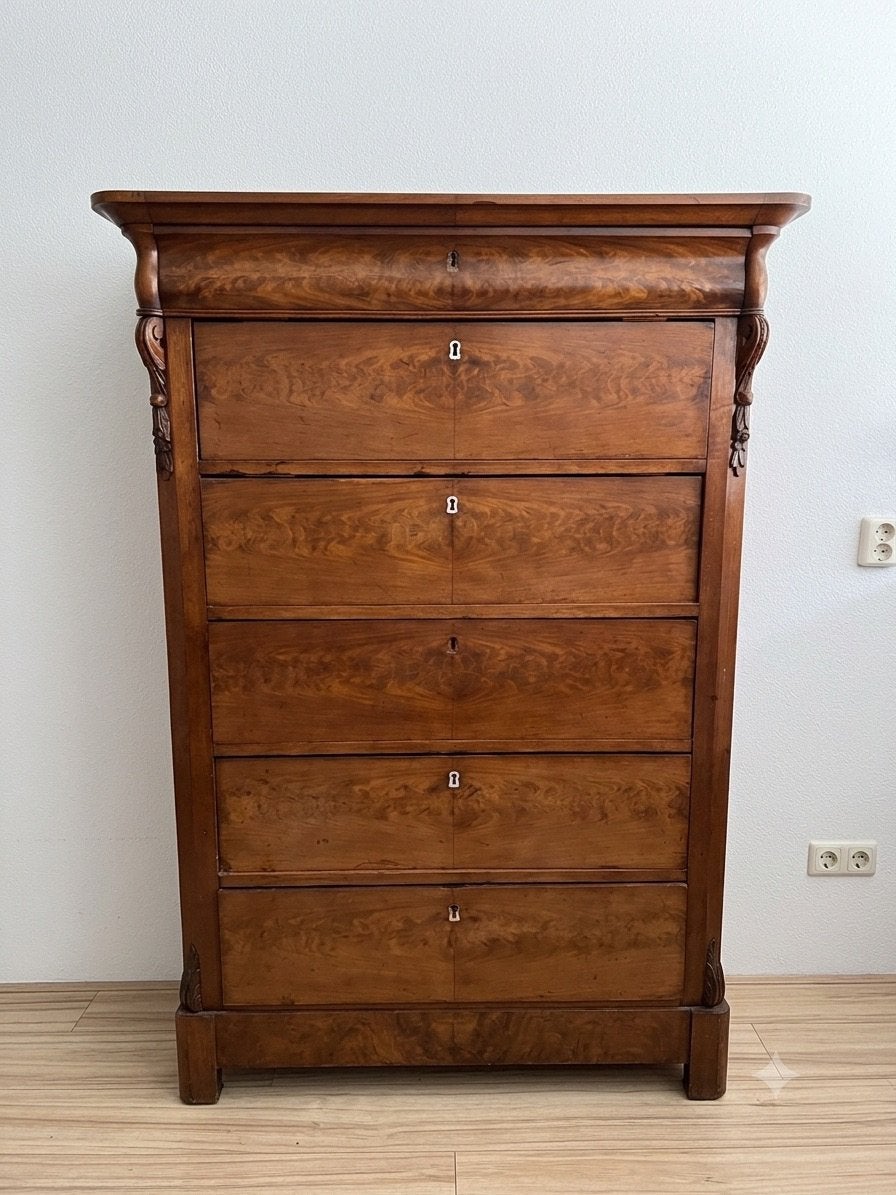 Moet weg ‼️Antiek Biedermeier Ladenkast Chiffonnière Mahonie, Ophalen, Gebruikt, 100 tot 150 cm, 5 laden of meer