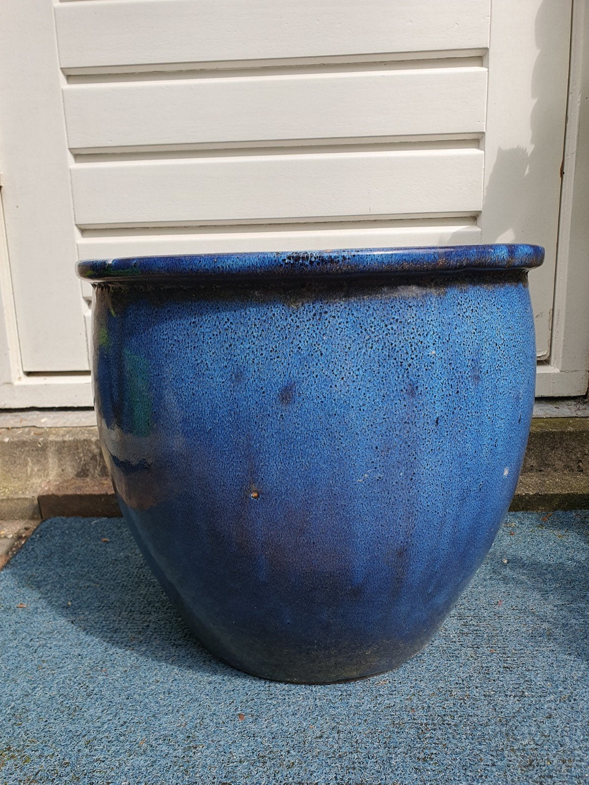 Grote blauwgeglazuurde bloempot, Ophalen, 40 cm of meer, Rond, Minder dan 40 cm