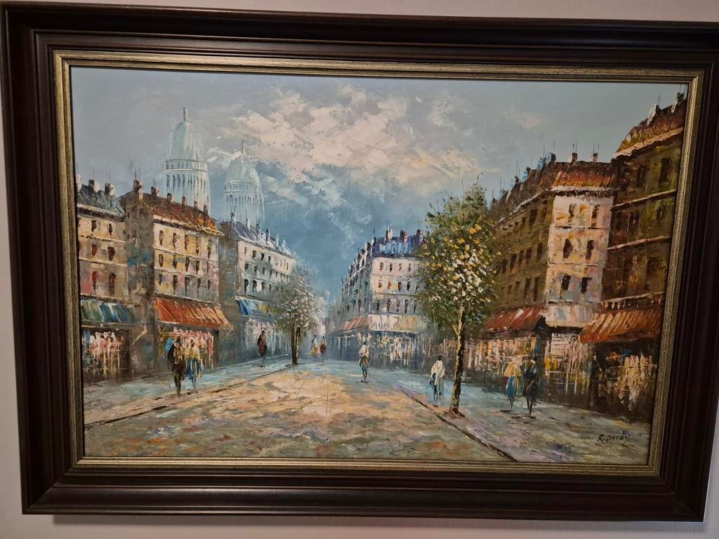 Olieverfschilderij Parijse straat met Sacré-Cœur, Antiek en Kunst, Kunst | Schilderijen | Klassiek, Ophalen