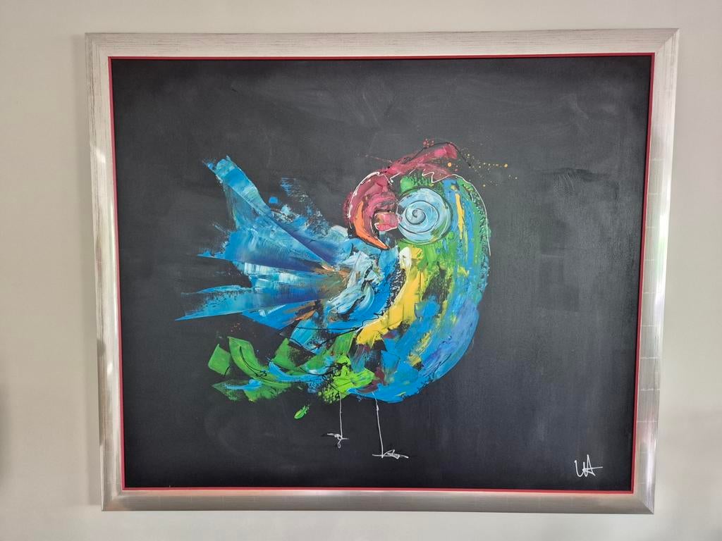 Modern schilderij Urula Aubri - Papegaai met lijst, Ophalen