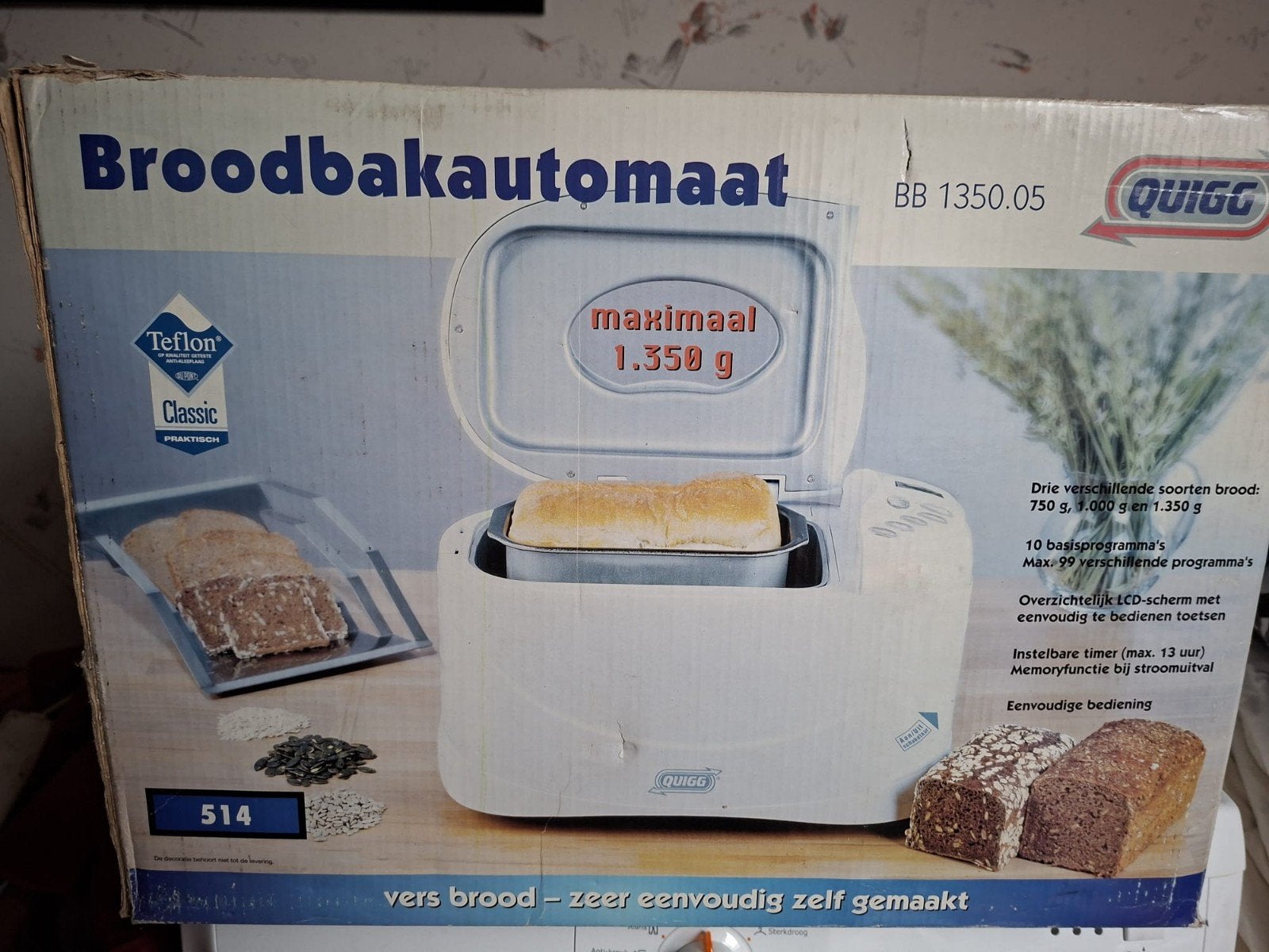 Quigg Broodbakautomaat BB 1350.05, Met timer, Meer dan 10 programma's, Ophalen of Verzenden, Zo goed als nieuw