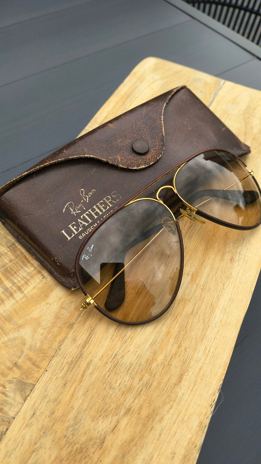 Ray-Ban B&L Aviator Leathers USA Vintage 80s 62-14, Ophalen of Verzenden, Ray-Ban
