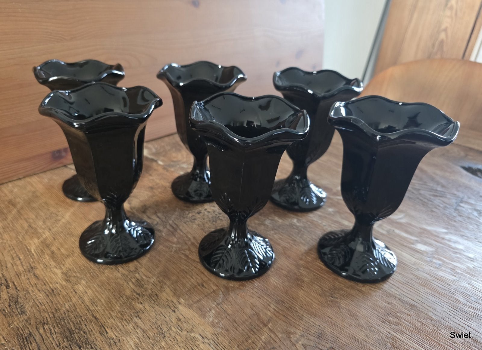 Set van 6 retro zwarte ijscoupes 15,5Hx9,5B, Ophalen of Verzenden