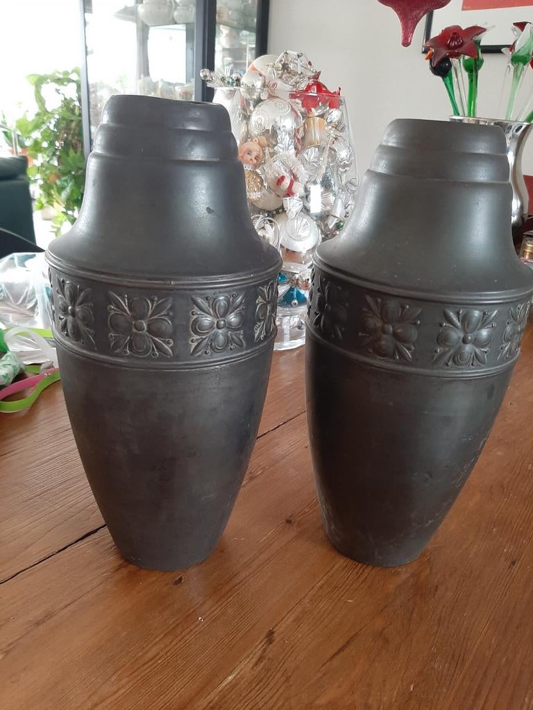 2 grote koperen vazen, klokje en 2 kleine vazen, Antiek en Kunst, Ophalen of Verzenden