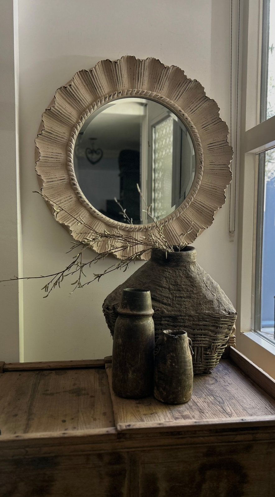 Grote (80 cm) oldlook antiekwash ronde spiegel, Huis en Inrichting, Ophalen