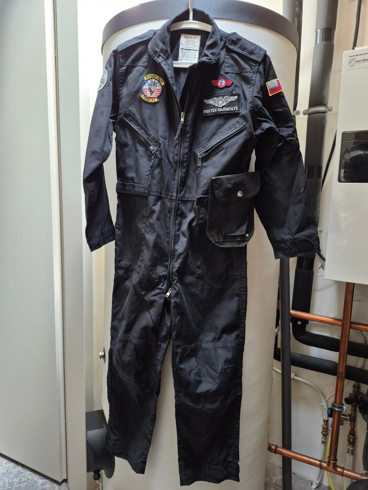 Fostex Garments Vliegoverall Zwart XL/12 met Patches, Ophalen of Verzenden, Landmacht, Nederland, Kleding of Schoenen