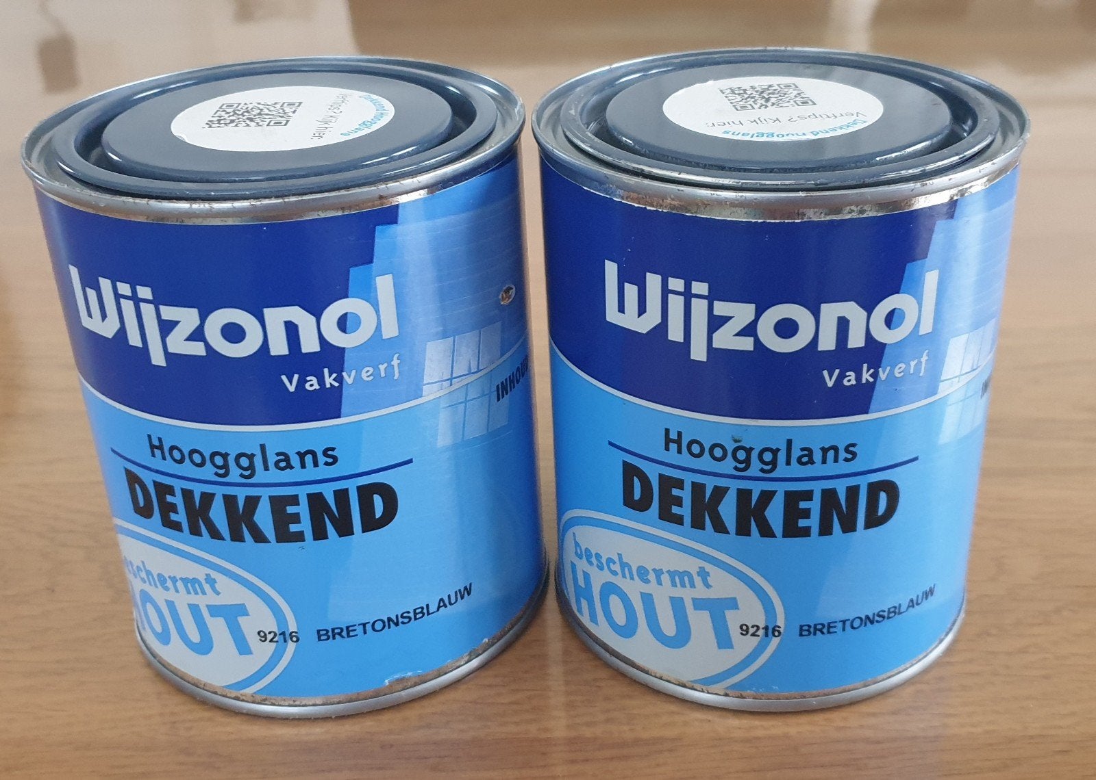 2 blikken Wijzonol Hoogglans Dekkend Bretonsblauw 9216, Doe-het-zelf en Verbouw, Verf, Beits en Lak, Blauw, Nieuw, Ophalen of Verzenden
