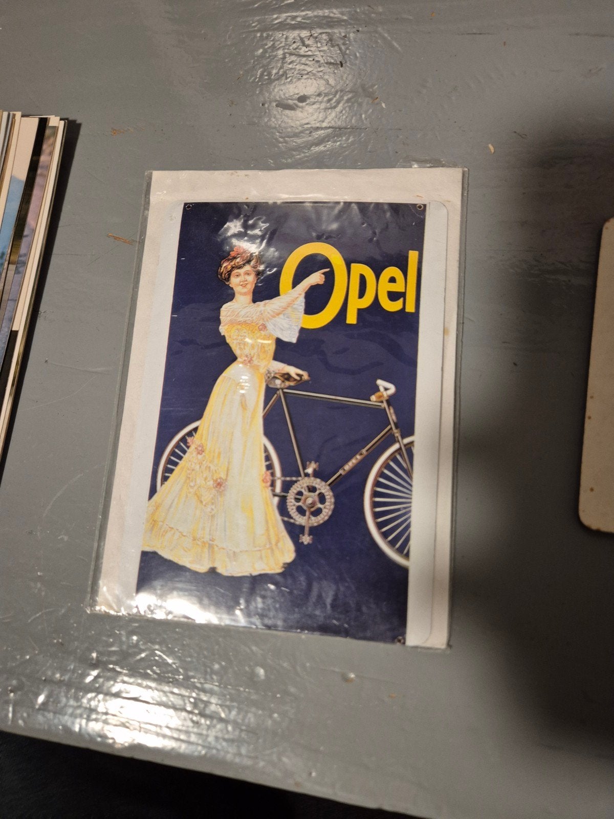 Vintage Opel fiets reclamebord - Nieuwstaat, Ophalen of Verzenden, Nieuw, Reclamebord