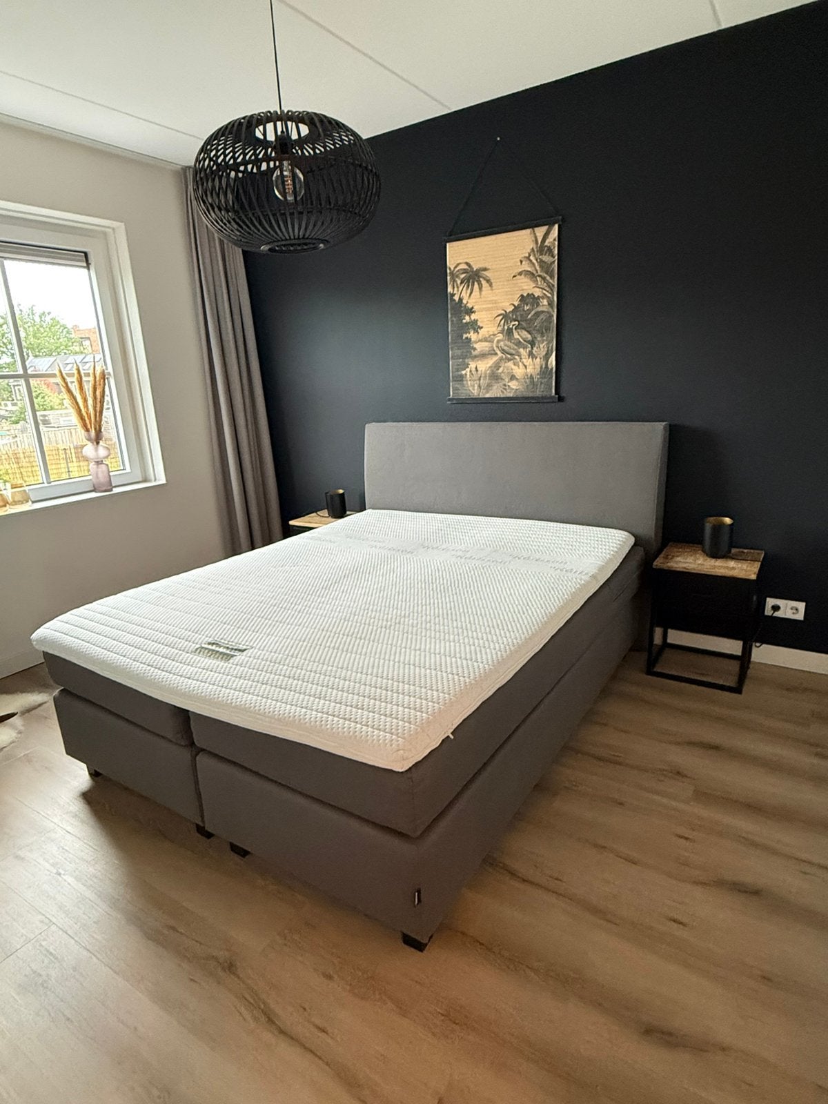 Boxspring Karlsson 160x200 meter incl. hoofdbord en topper, Ophalen, Tweepersoons, Zo goed als nieuw, 200 cm