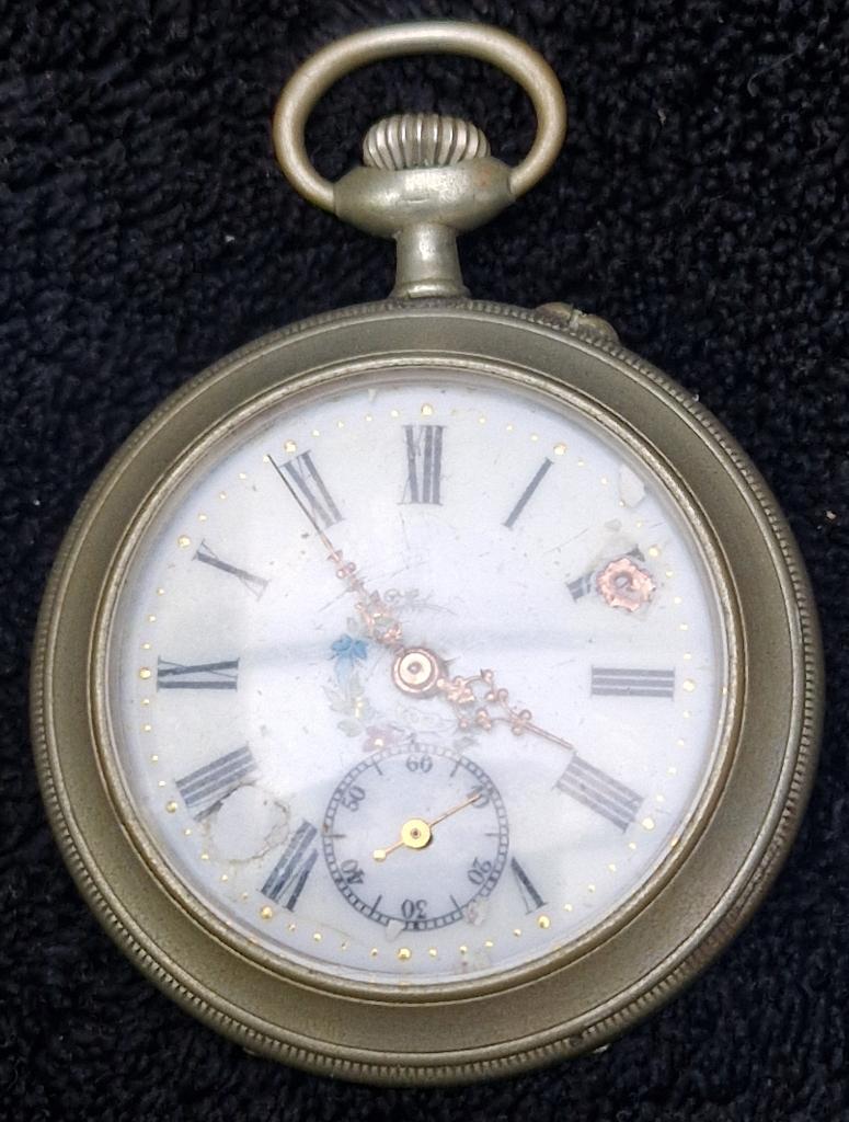 Antiek zakhorloge beschilderd emaille wijzerplaat loopt 1925, Sieraden, Tassen en Uiterlijk, Horloges | Antiek, Zakhorloge, Overige merken