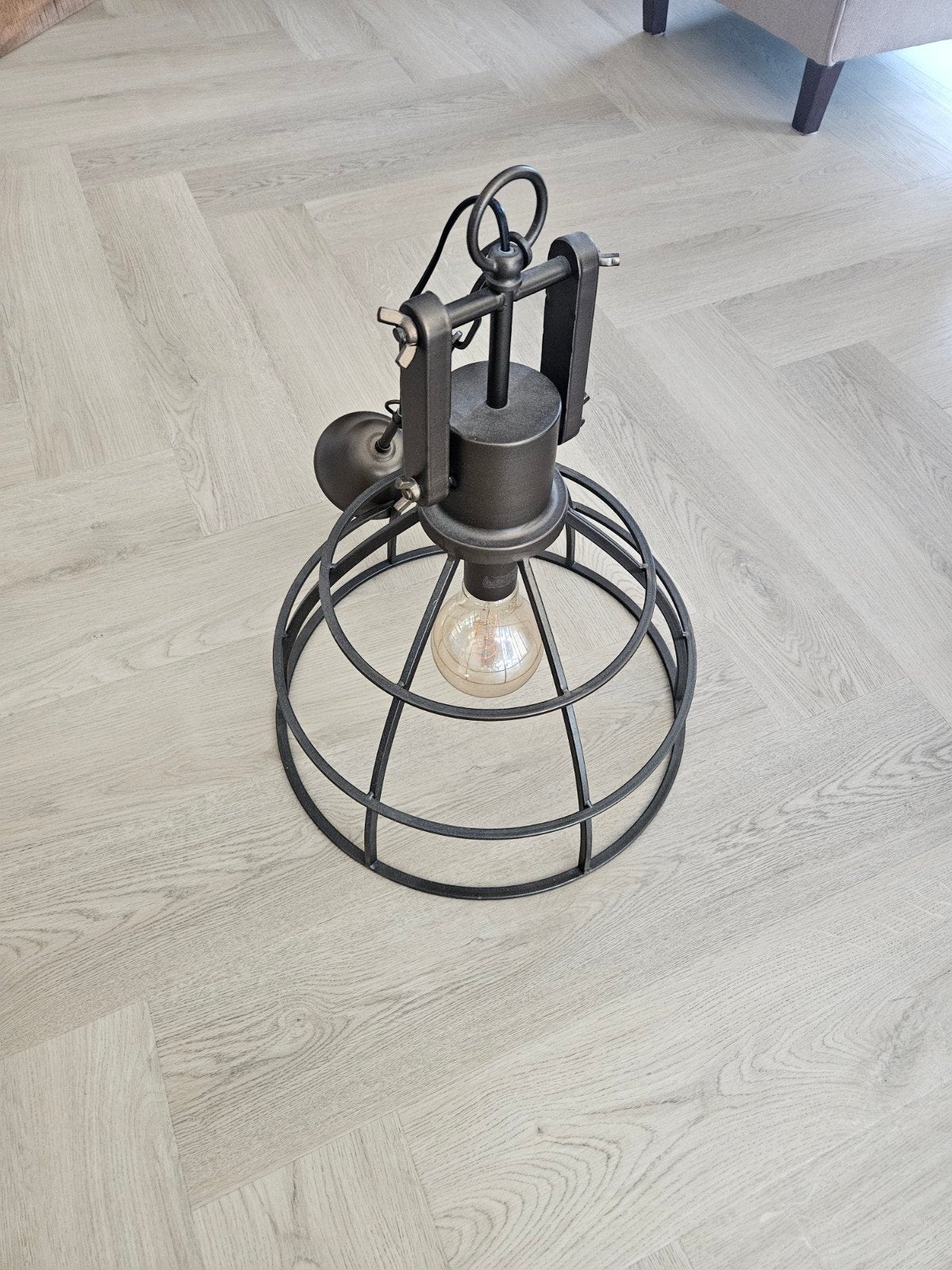 Industriële hanglamp met kooi en Edison gloeilamp, Ophalen of Verzenden, Zo goed als nieuw, Industrieel, Vintage