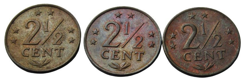 ** 2½ Cent Nederlandse Antillen 1971 met patina- 3 Stuks*, Ophalen of Verzenden, Koningin Juliana, Overige waardes, Setje