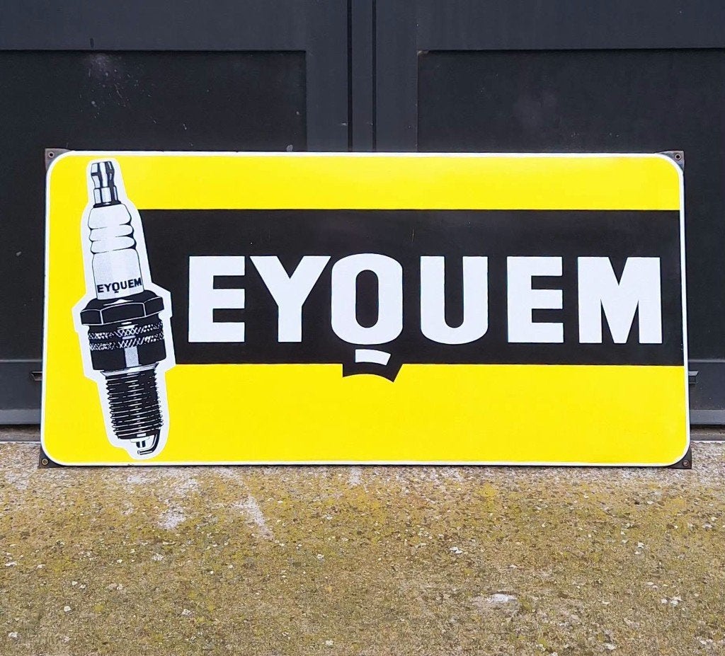 Vintage emaille Eyquem reclamebord in zeer mooie staat!, Reclamebord, Gebruikt, ., Ophalen of Verzenden