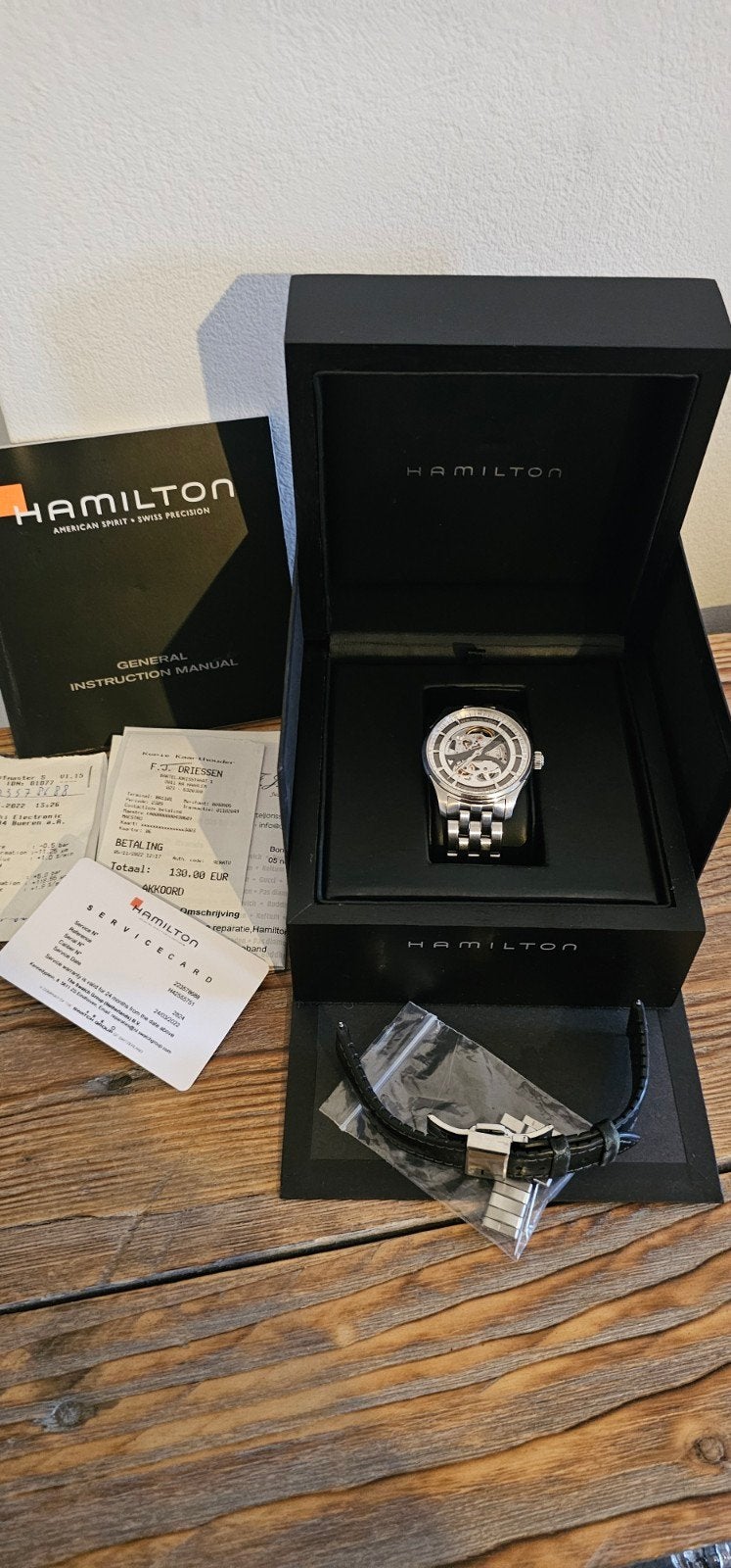 Hamilton Jazzmaster viewmatic, Ophalen of Verzenden, Zo goed als nieuw, Leer, Overige merken
