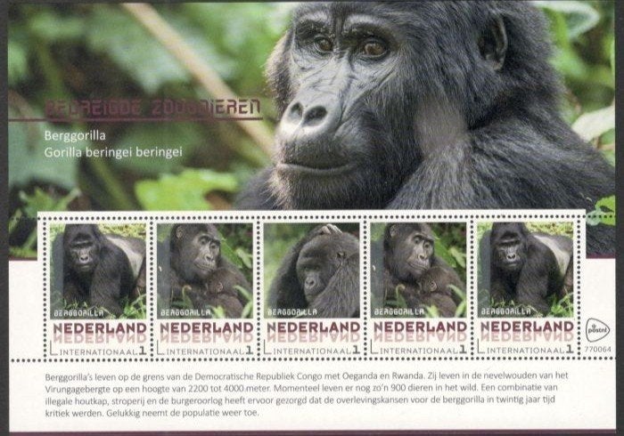 NL Vel Bedreigde Zoogdieren Berggorilla Internationaal Pf., Verzenden, Postfris