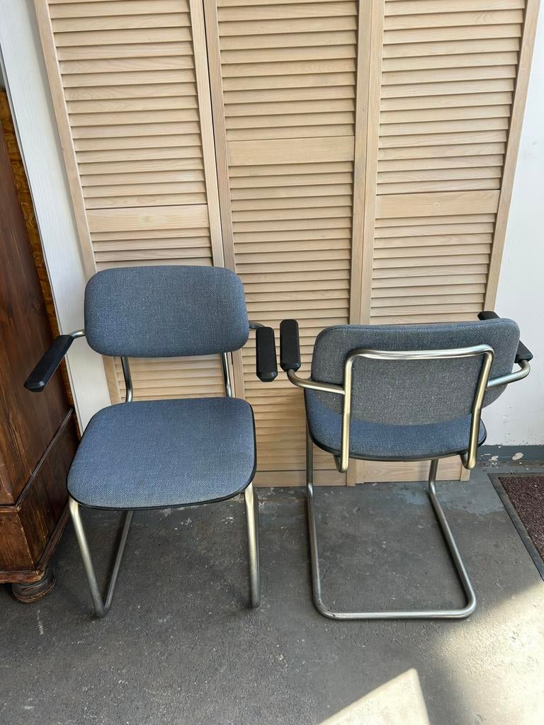 Vintage Gispen stoelen model 1235 / 3 stuks, Huis en Inrichting, Stoelen, Ophalen, Blauw, Zo goed als nieuw, Eén