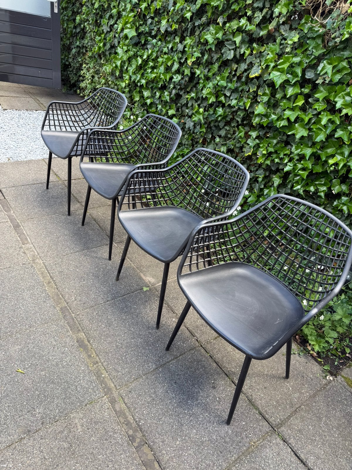 Set van 4 tuintstoelen Webbing zwart, Ophalen, Zo goed als nieuw, Kunststof
